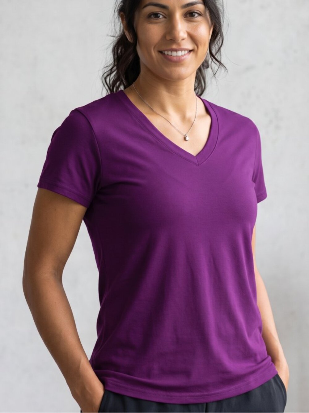 NWOT | Violet Purple Deep V-Neck Short Sleeve Essential Soft Jersey Tee | Small